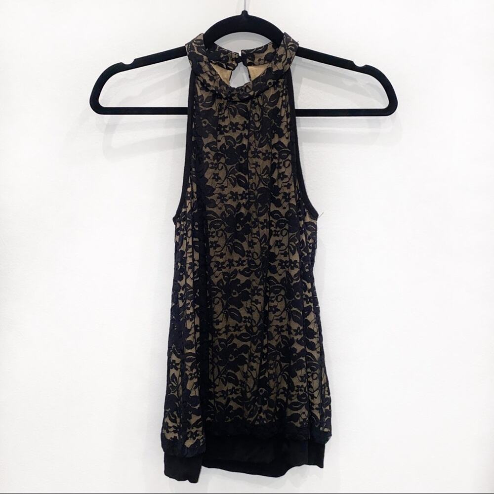 Anthropologie Weston Wear Black Floral Lace High Neck Halter Top Size Small